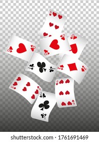 Playing Cards and Fire on transparent background. Pattern for ads of parties, events in Vegas.