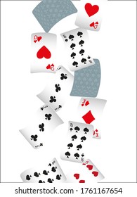 Playing Cards and Fire on White background. Pattern for ads of parties, events in Vegas.