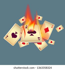 Playing Cards and Fire. Vector illustration in vintage style.