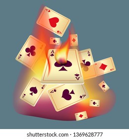 Playing Cards and Fire. Vector illustration in vintage style.