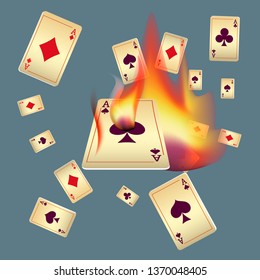 Playing Cards and Fire. Vector illustration in vintage style.