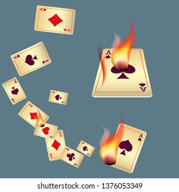 Playing Cards and Fire. Vector illustration in vintage style.