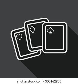 Playing cards flat icon with long shadow, line icon