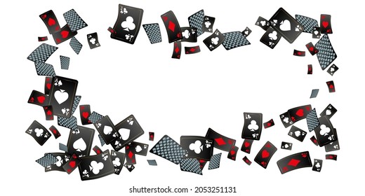 Playing cards are flying on a white background. Winning or gambling concept. Poker and card games. Vector 3d illustration