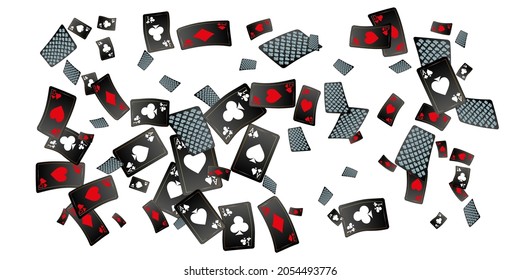 Playing cards are flying on a white background. Winning or gambling concept. Poker and card games. Vector 3d illustration