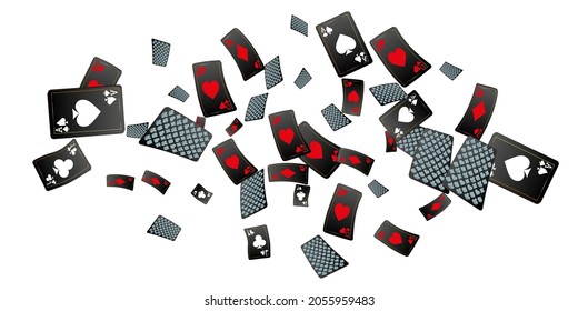 Playing cards are flying on a white background. Winning or gambling concept. Poker and card games. Vector 3d illustration