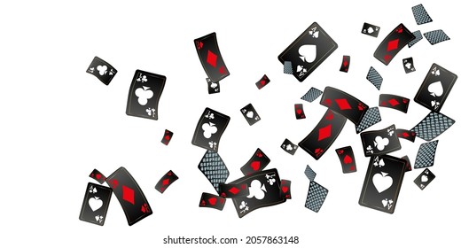 Playing cards are flying on a white background. Winning or gambling concept. Poker and card games. Vector 3d illustration