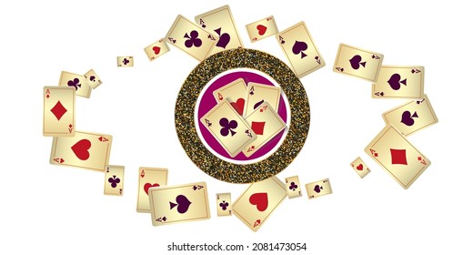 Playing cards are flying on a white background. Winning or gambling concept. Poker and card games. Vector 3d illustration. Vector illustration in vintage style.