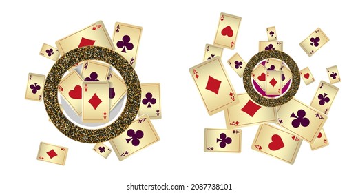 Playing cards are flying on a white background. Winning or gambling concept. Poker and card games. Vector 3d illustration