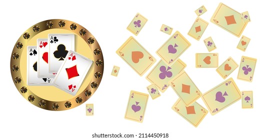 Las cartas de juego vuelan sobre un fondo blanco. El concepto de ganar o apostar. Póquer y juegos de cartas. Ilustración del vector 3d