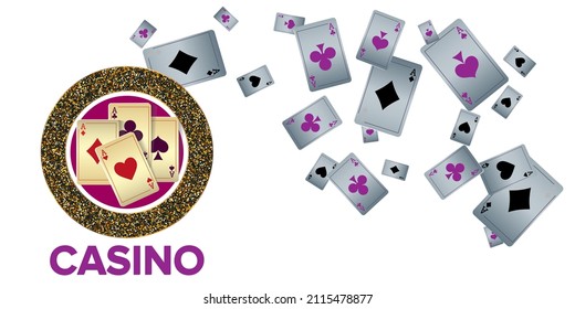 Playing cards are flying on a white background. Winning or gambling concept. Poker and card games. Vector 3d illustration