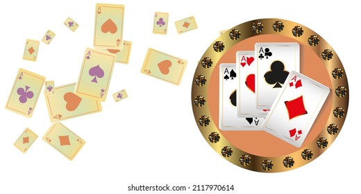 Playing cards are flying on a white background. Winning or gambling concept. Poker and card games. Vector 3d illustration