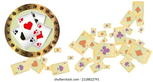 Playing cards are flying on a white background. Winning or gambling concept. Poker and card games. Vector 3d illustration