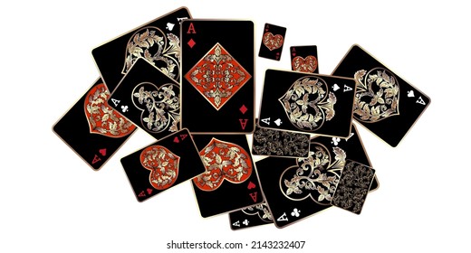 Las cartas de juego vuelan sobre un fondo blanco. El concepto de ganar o apostar. Póquer y juegos de cartas.