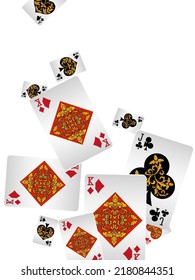 Las cartas de juego vuelan sobre un fondo blanco. El concepto de ganar o apostar. Póquer y juegos de cartas. Ilustración del vector 3d