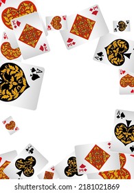 Playing cards are flying on a white background. Winning or gambling concept. Poker and card games. Vector 3d illustration
