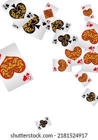Las cartas de juego vuelan sobre un fondo blanco. El concepto de ganar o apostar. Póquer y juegos de cartas. Ilustración del vector 3d