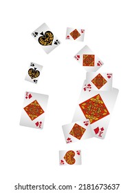 Playing cards are flying on a white background. Winning or gambling concept. Poker and card games. Vector 3d illustration
