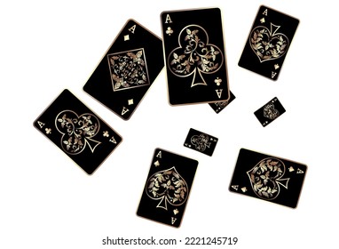 Playing cards are flying on a white background. Winning or gambling concept. Poker and card games.