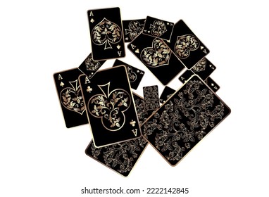 Playing cards are flying on a white background. Winning or gambling concept. Poker and card games.