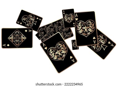 Playing cards are flying on a white background. Winning or gambling concept. Poker and card games.