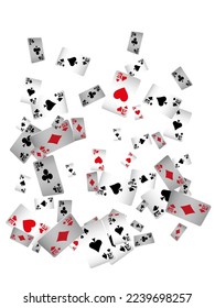 Playing cards are flying on a white background. Winning or gambling concept. Poker and card games. Vector 3d illustration
