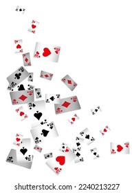 Playing cards are flying on a white background. Winning or gambling concept. Poker and card games. Vector 3d illustration
