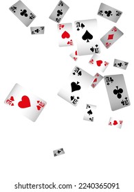 Playing cards are flying on a white background. Winning or gambling concept. Poker and card games. Vector 3d illustration
