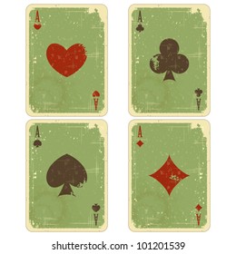 playing cards - four ace vintage isolated on white background - vector illustration