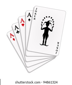 Playing cards - four aces and a joker