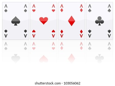Playing cards four aces on a white background.