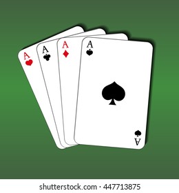 Playing cards. Four aces on a green background. 
