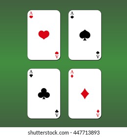 Playing cards. Four aces on a green background. 