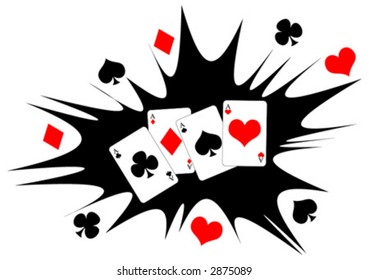 Playing cards. Four aces poker hand over black and white abstract background