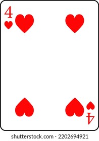 Playing cards. Four of hearts. A deck of poker cards.
