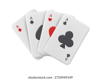 Jogando cartas com suíte francesa. Vetor no estilo 3d Ás de espadas e corações, diamantes e paus. Jogo de sucesso, perda no cassino, chance de ganhar, negócio de jogo. Blackjack ou jogos de pôquer