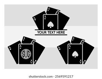 Playing Cards, Full Deck Playing Cards, Aces, Poker Cards, Royal Flush, Playing Cards Silhouette, Hearts, Spades, card game, Clubs,  Diamonds, Poker, silhouette, vector, 