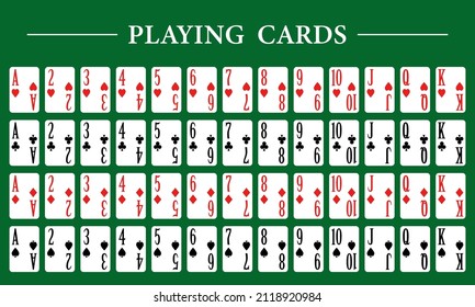 Playing cards full deck for poker on a green background