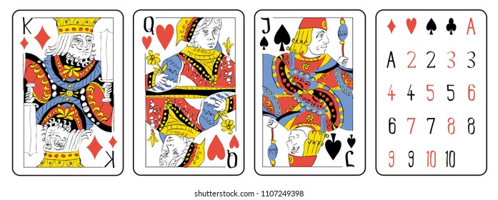 Playing cards full set collection, vector illustration in hand drawn sketch style, for poker design