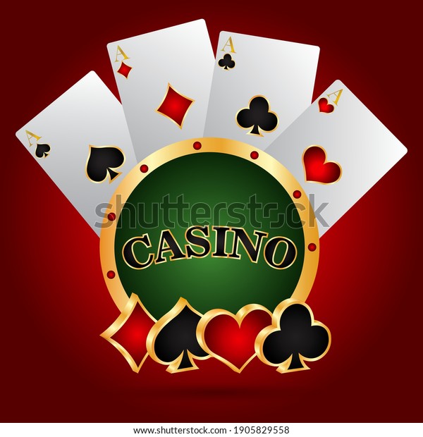 Playing cards with golden casino chip,\
gambling background, vector\
illustration.