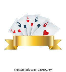 playing cards with golden ribbon isolated