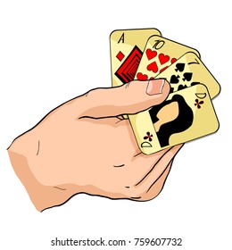 playing cards in the hands vector illustration