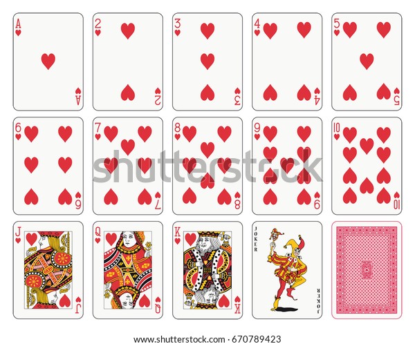 Playing cards, heart\
suit, joker and back