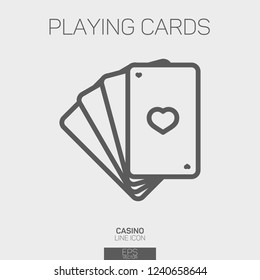 Playing cards with heart suit line icon