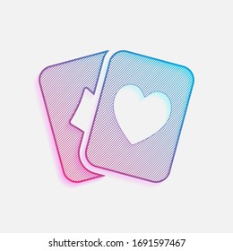 Playing cards, hearts and diamonds. Colored logo with diagonal lines and blue-red gradient. Neon graphic, light effect