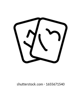 Playing cards, hearts and diamonds, linear logo. Black icon on white background