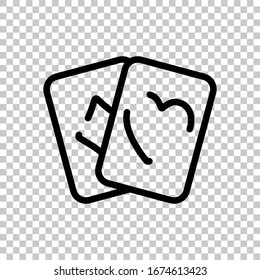 Playing cards, hearts and diamonds, linear logo. Black symbol on transparent background