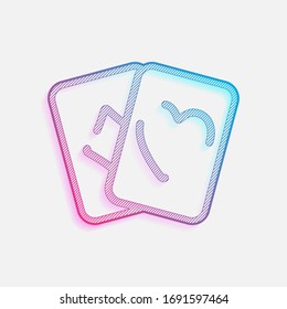 Spielkarten, Herzen und Diamanten, lineares Logo. Farbiges Logo mit diagonalen Linien und blauem Farbverlauf. Neongrafik, Lichteffekt