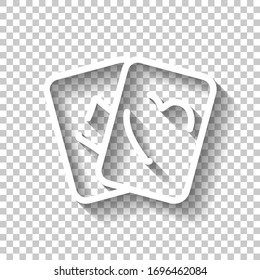 Playing cards, hearts and diamonds, linear logo. White icon with shadow on transparent background