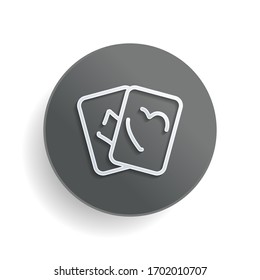 Playing cards, hearts and diamonds, linear logo. White paper symbol on gray round button or badge with shadow